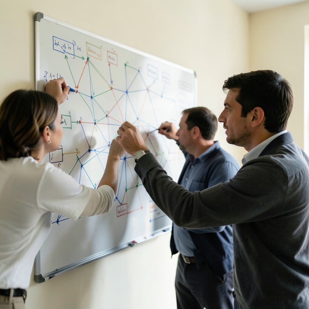 Whiteboard session mapping node communication patterns