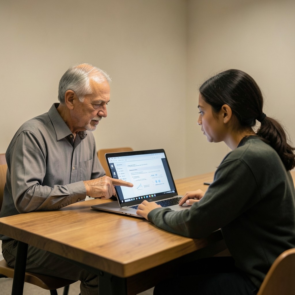 Instructor guiding a student through a code security review